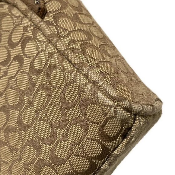 Auth COACH Mini Signature - Dark Brown Beige Jacquard Leather Pouch - Picture 8 of 11